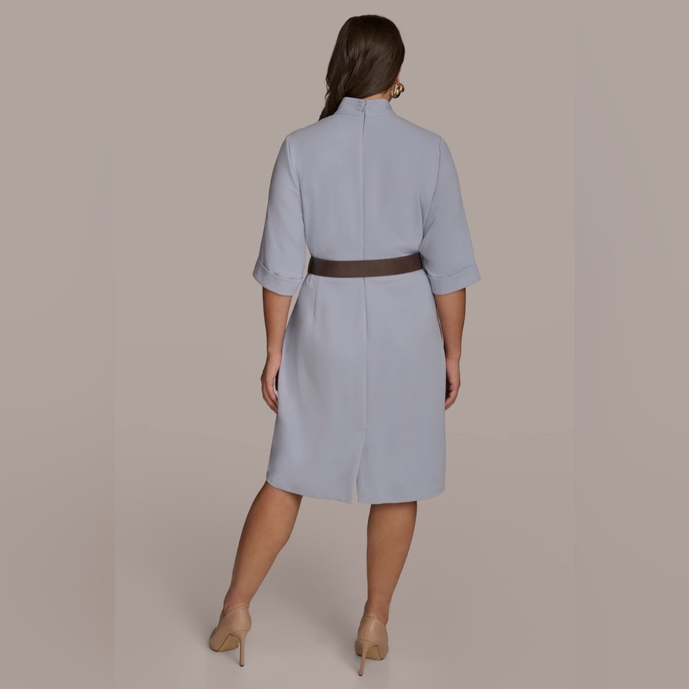 NWT DONNA KARAN NEW YORK PLUS SIZE ELBOW SLEEVE SHEATH DRESS COLOR GLACIAL BLUE - Picture 2 of 11